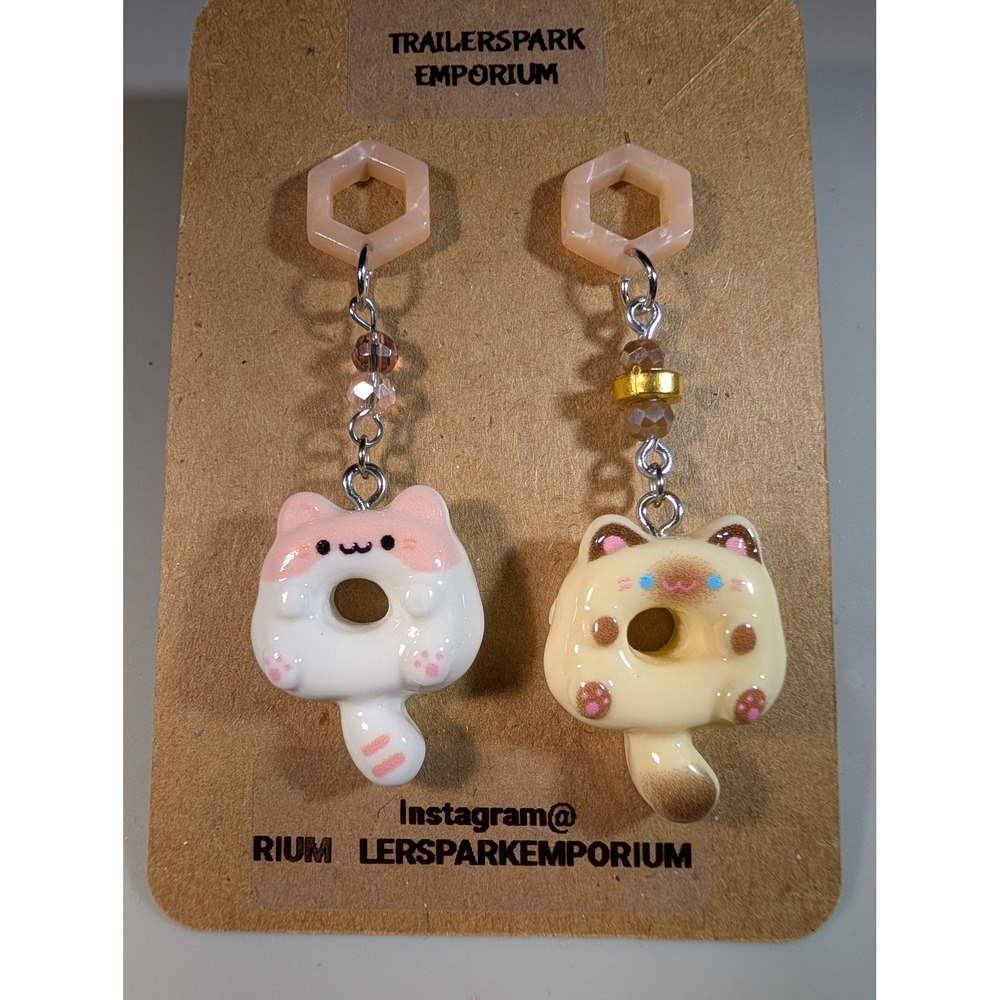 Trailerspark Emporium Cat Donut Mismatched Dangle Earrings Nickel Free Kawaii
